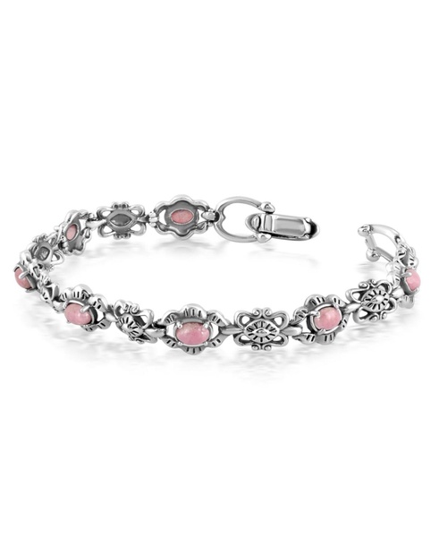 Sterling Silver with Rhodonite Gemstone Women's Concha Link Bracelet, Small - Large