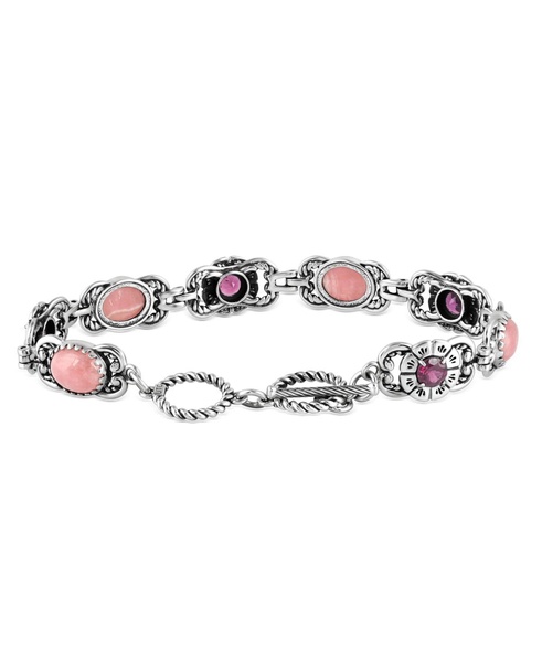 Sterling Silver Rhodochrosite Rhodolite Garnet Concha Link Bracelet, Size Medium