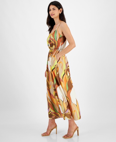 Women's Printed Palm Sleeveless A-Line Dress