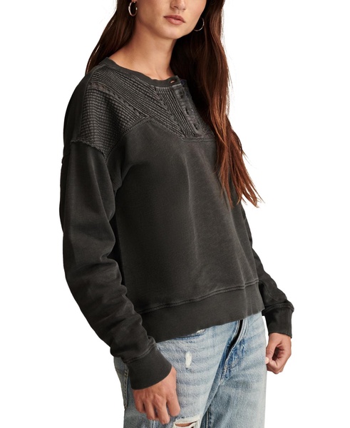 Women's Pintucked-Yoke Henley Sweatshirt