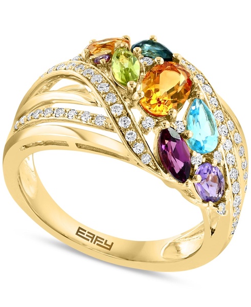 EFFY® Multi-Gemstone (1-3/4 ct.t.w.) & Diamond (1/4 ct. t.w.) Cluster Statement Ring in 14k Gold