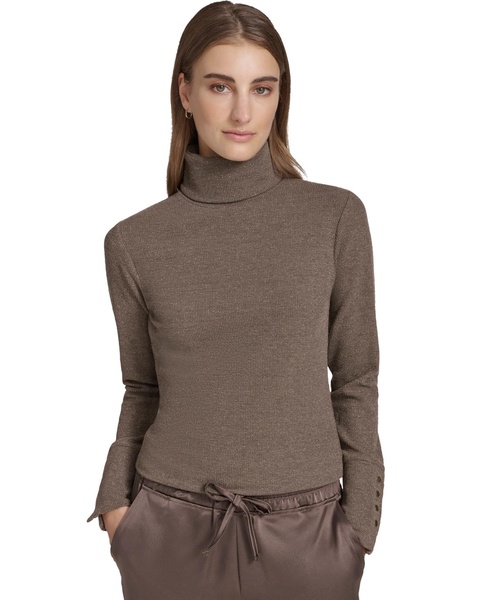 Women's Metallic Ribbed Turtleneck Top