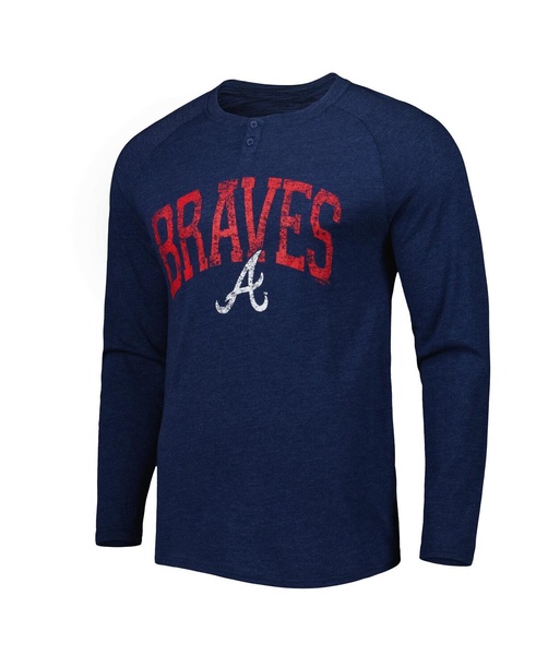 Men's Navy Atlanta Braves Inertia Raglan Long Sleeve Henley T-shirt