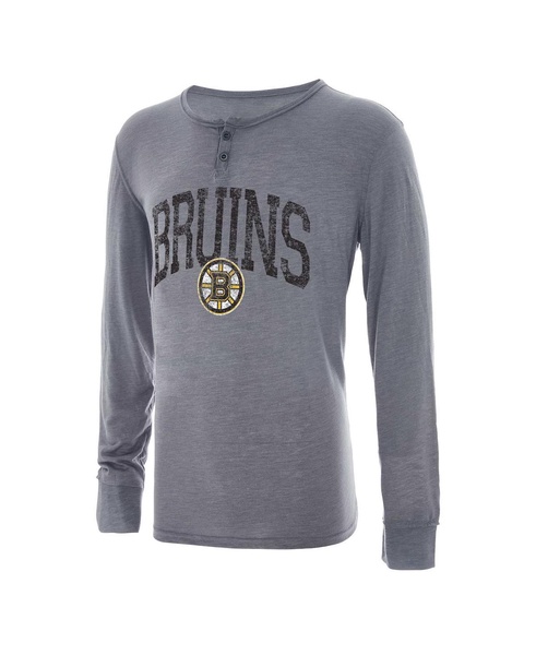 Men's Gray Distressed Boston Bruins Takeaway Henley Long Sleeve T-shirt