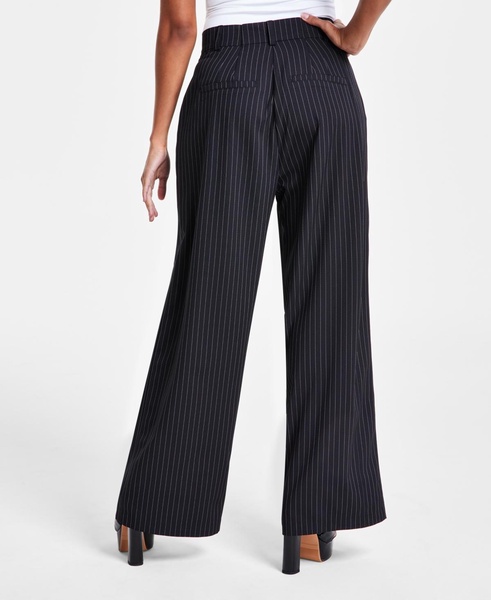 Petite Pinstriped Loose-Fit Trousers, Created for Macy's