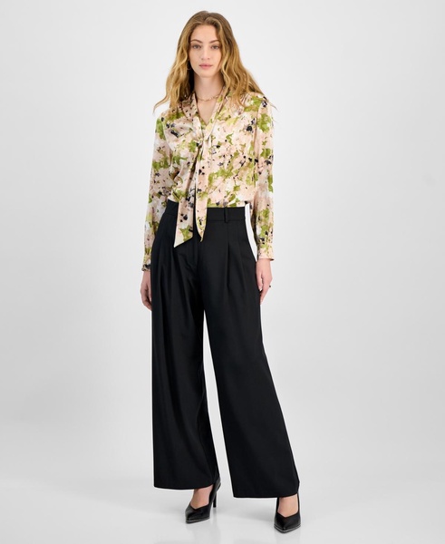 Women's Floral Tie-Neck Blouse, Exclusively at Macy's 