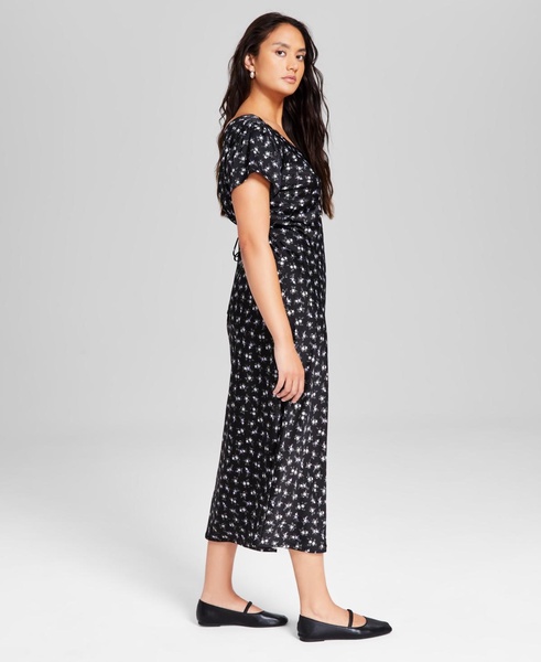 Women's Printed Satin V-Neck Midi Dress, Created for Macy's