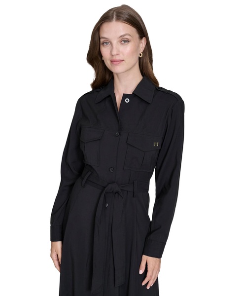 Women's Button-Front Flared Trench Dress