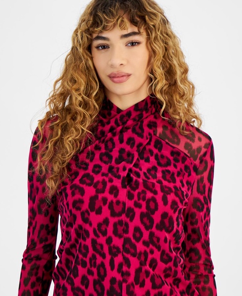 Women's Printed Mesh Twist-Neck Blouse, Created for Macy's 