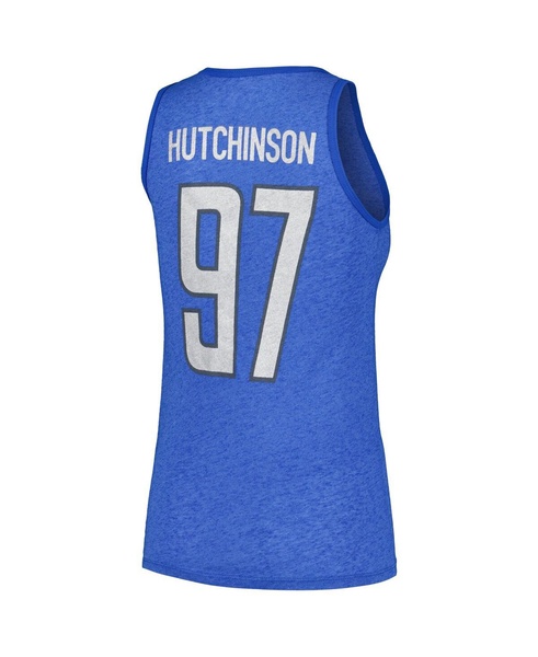 Women's Aidan Hutchinson Heather Blue Detroit Lions Name Number Tri-Blend Tank Top