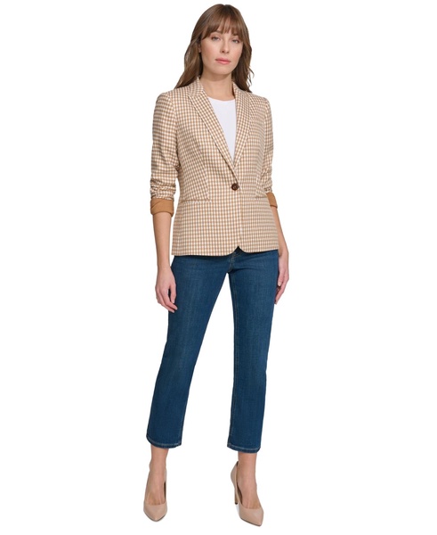 Women's Check-Print Long-Sleeve Blazer 