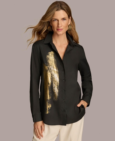 Women's Metallic Detail Button-Down Shirt