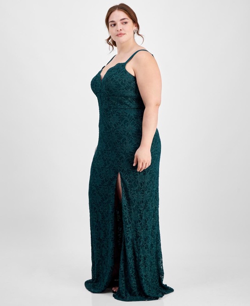 Trendy Plus Size Glitter Lace Spaghetti-Strap Gown