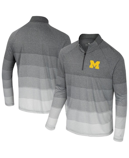 Men's Gray Michigan Wolverines Ai Striped Mesh Quarter-Zip Raglan Windshirt