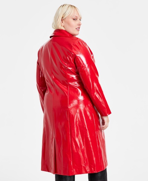 Trendy Plus Size Faux-Leather Trench Coat, Created for Macy's