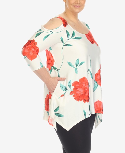 Plus Size Floral Printed Cold Shoulder Tunic Top