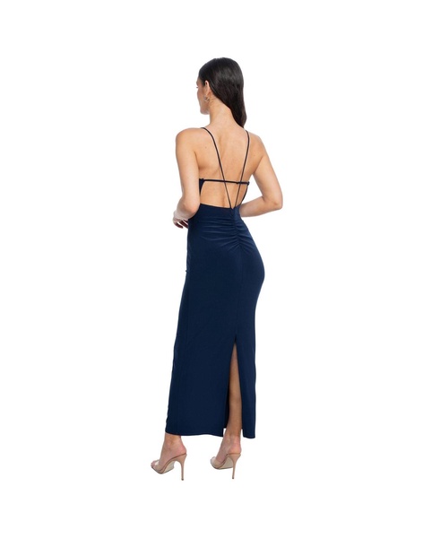 Women's Jersey Cowl with Tie Shoulder Maxi Dress, Navy