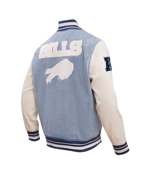 Men's Denim Distressed Buffalo Bills Varsity Blues Full-Snap Varsity Jacket