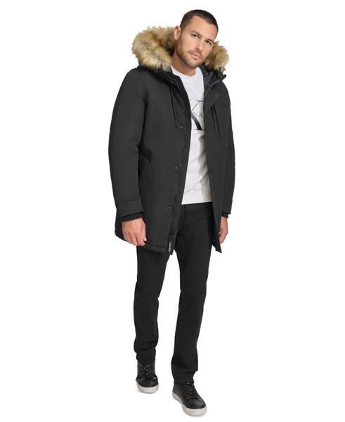 Men's Long Parka with Faux-Fur Lined Hood