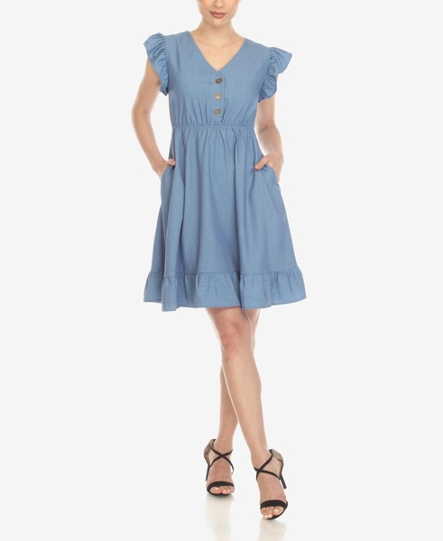 Women's Ruffle Sleeve Knee-Length Dress