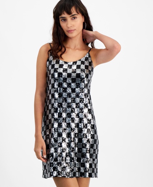 Women's Sequined Checkerboard Sleeveless Sheath Dress, Created for Macy's