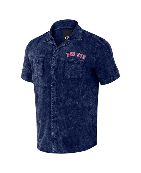 Men's Darius Rucker Collection by Navy Distressed Boston Red Sox Denim Team Color Button-Up Shirt