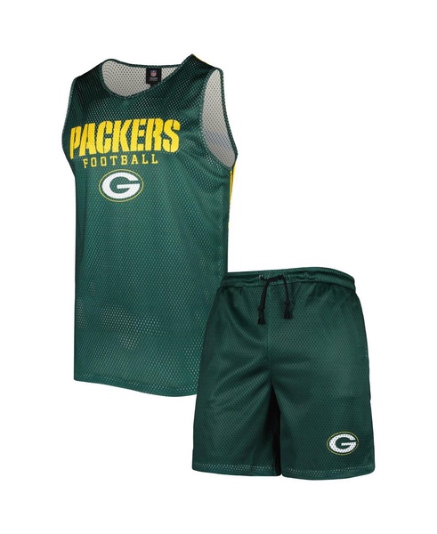 Men's Green Green Bay Packers Colorblock Mesh V-Neck Tank Top and Shorts Set