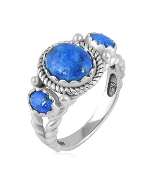 Sterling Silver Denim Lapis 3-Stone Ring, Size 5