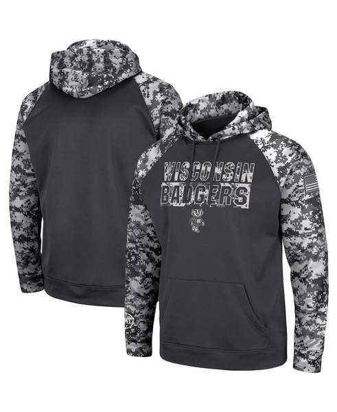 Men's Charcoal Wisconsin Badgers OHT Military-Inspired Appreciation Digital Camo Pullover Hoodie