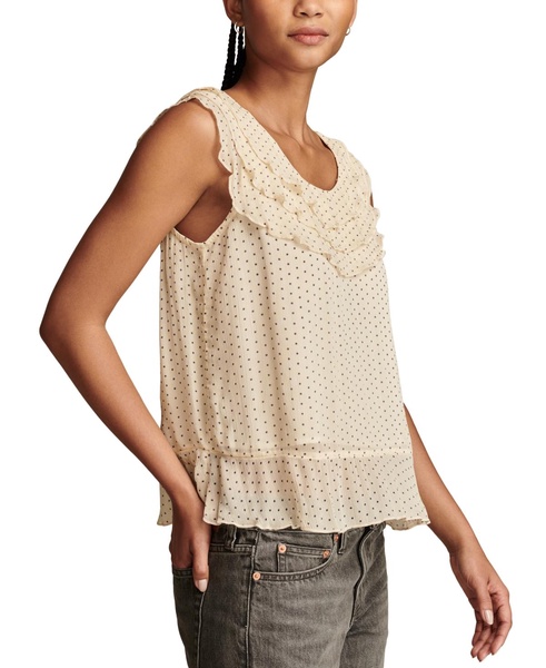 Women's Dotted Ruffled Sleeveless Top