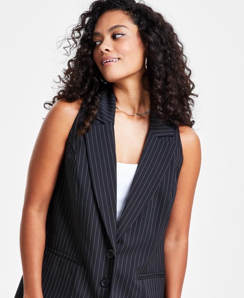 Petite Pinstripe Long Vest, Created for Macy's