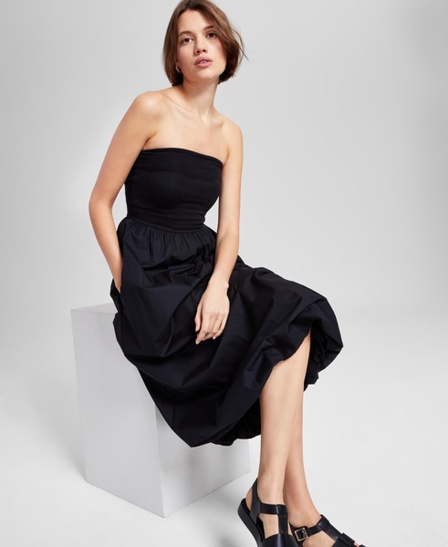 Women's Strapless Mixed Media Bubble-Hem Midi Dress, Exclusively at Macy's