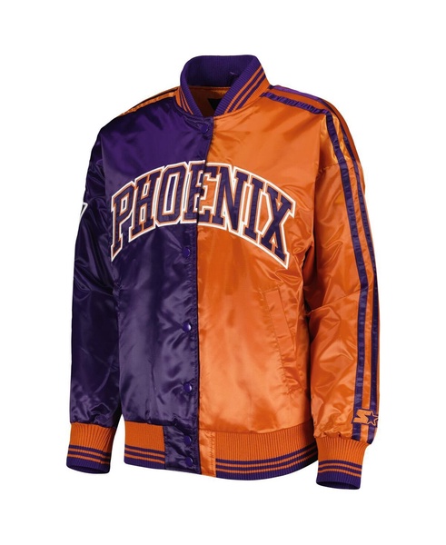 Women's Purple, Orange Phoenix Suns Split Colorblock Satin Full-Snap Varsity Jacket