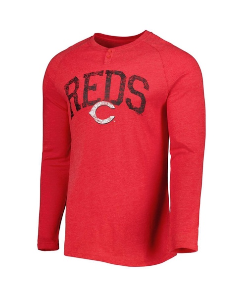 Men's Heather Red Distressed Cincinnati Red Distresseds Inertia Raglan Long Sleeve Henley T-shirt