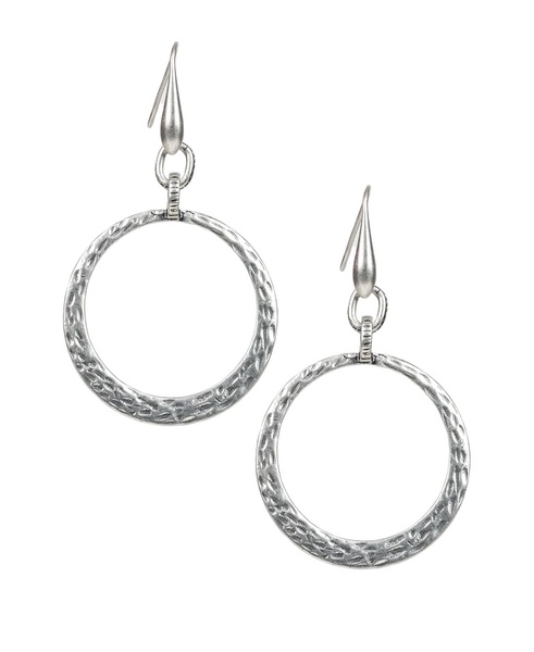 Silver-Tone Hammered Drop Hoop Earrings