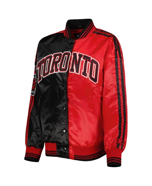 Women's Black/Red Toronto Raptors Split Colorblock Satin Full-Snap Varsity Jacket