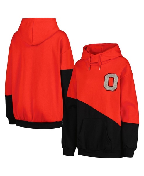 Women's Scarlet, Black Ohio State Buckeyes Matchmaker Diagonal Cowl Pullover Hoodie