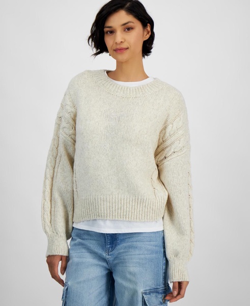 Women's Cable-Knit-Detail Crewneck Sweater, Exclusively at Macy's