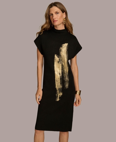 Women's Short Sleeve Metallic Print Sweater Dress