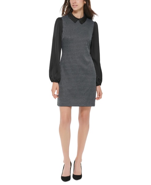 Petite Mixed-Media Long-Sleeve Shift Dress