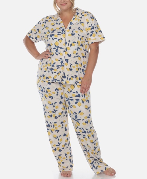 Plus Size 2 Piece Tropical Print Pajama Set