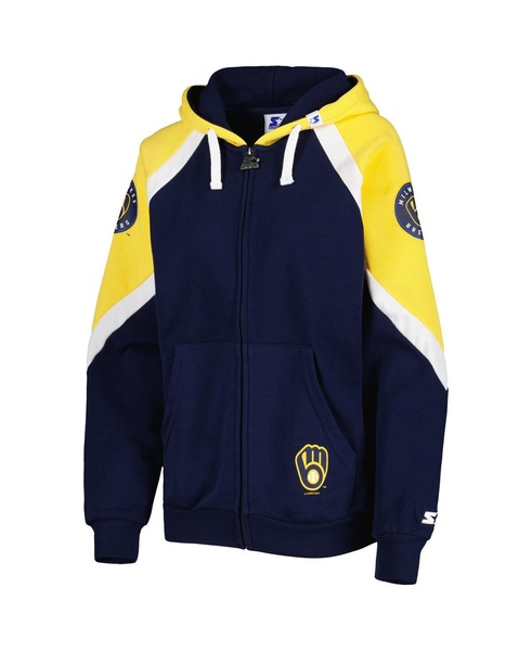 Women's Navy, Gold Milwaukee Brewers Hail Mary Full-Zip Hoodie