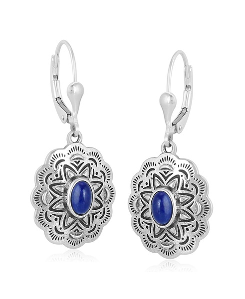 Sterling Silver and Lapis Lazuli Gemstone Concha Lever Back Earrings