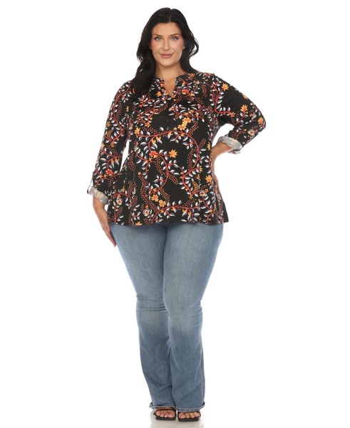 Plus Size Paisley Button Front Tunic Top