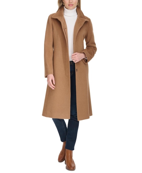 Womens Stand-Collar Single-Breasted Wool Blend Coat