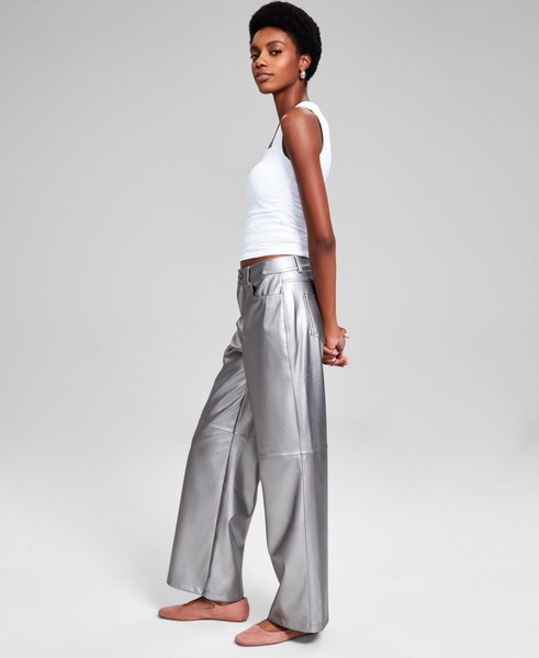 Women's Metallic Wide-Leg Pants, Created for Macy's