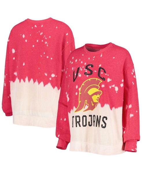 Women's Cardinal USC Trojans Twice As Nice Faded Dip-Dye Pullover Sweatshirt