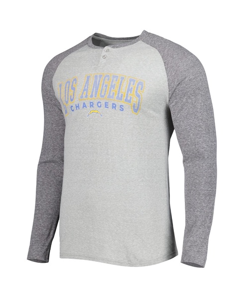 Men's Heather Gray Los Angeles Chargers Ledger Raglan Long Sleeve Henley T-shirt