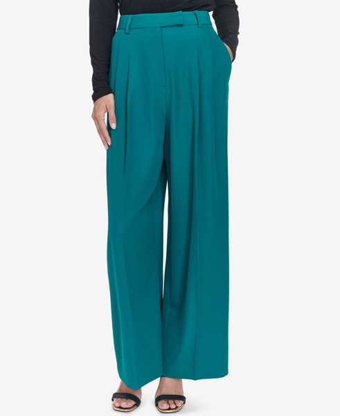 Women's Double-Pleated Mid-Rise Wide-Leg Pants