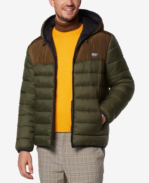 Men's Malone Mixed-Media Colorblocked Packable Hooded Jacket